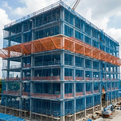Construction safety nets installation on building site in Vijayawada